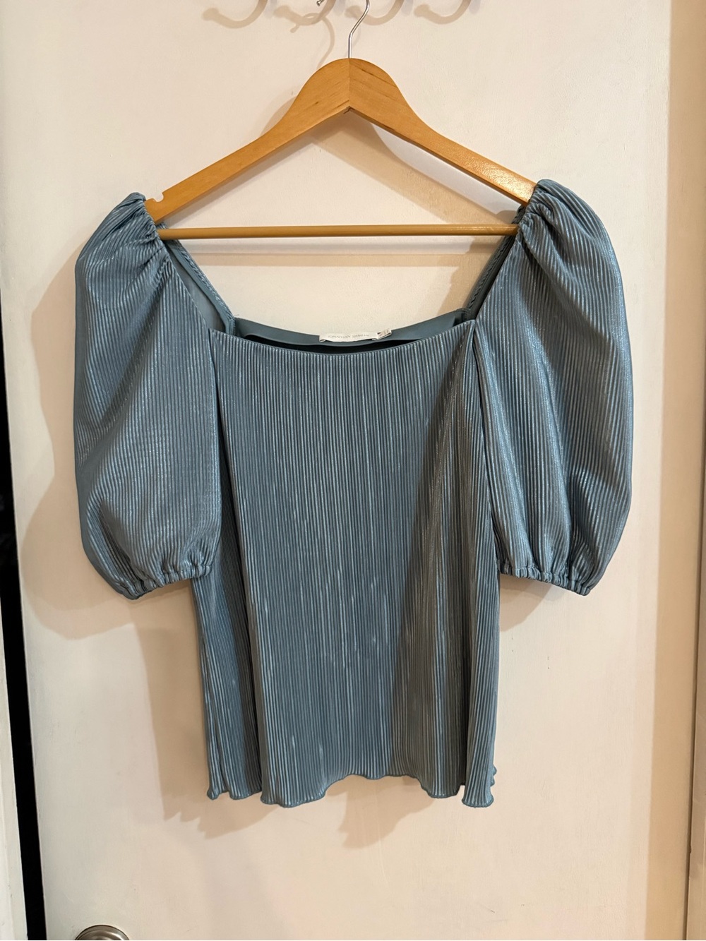 Jonathan Simkhai Dusty Blue Puff Sleeve Square Neck Top